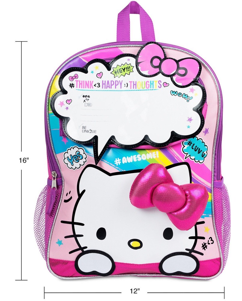 Hello Kitty w Padded 3D Bow, Attached Exterior Thought Board School Backpack