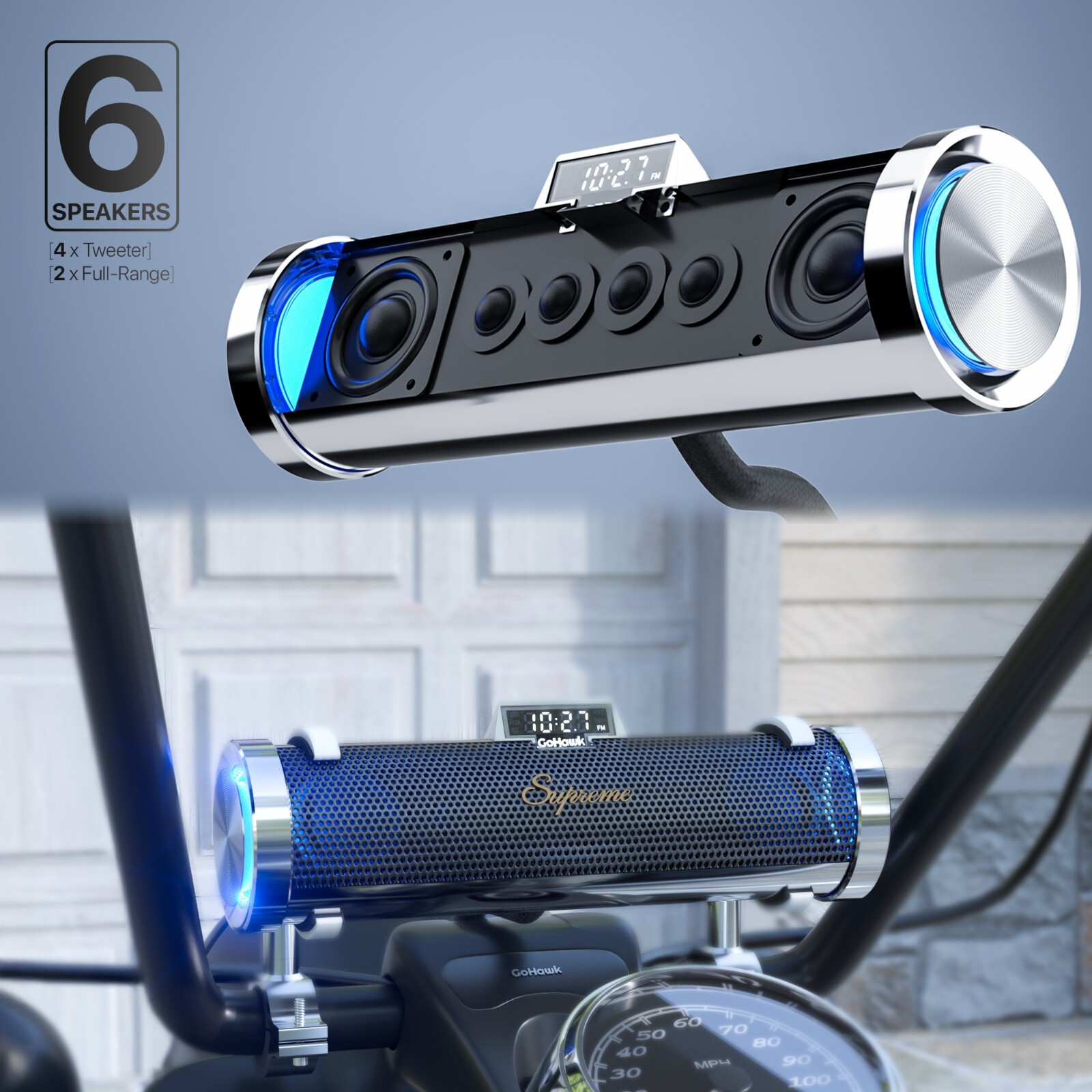 Waterproof Bluetooth Motorcycle Stereo Speaker Soundbar Audio MP3 System Chrome