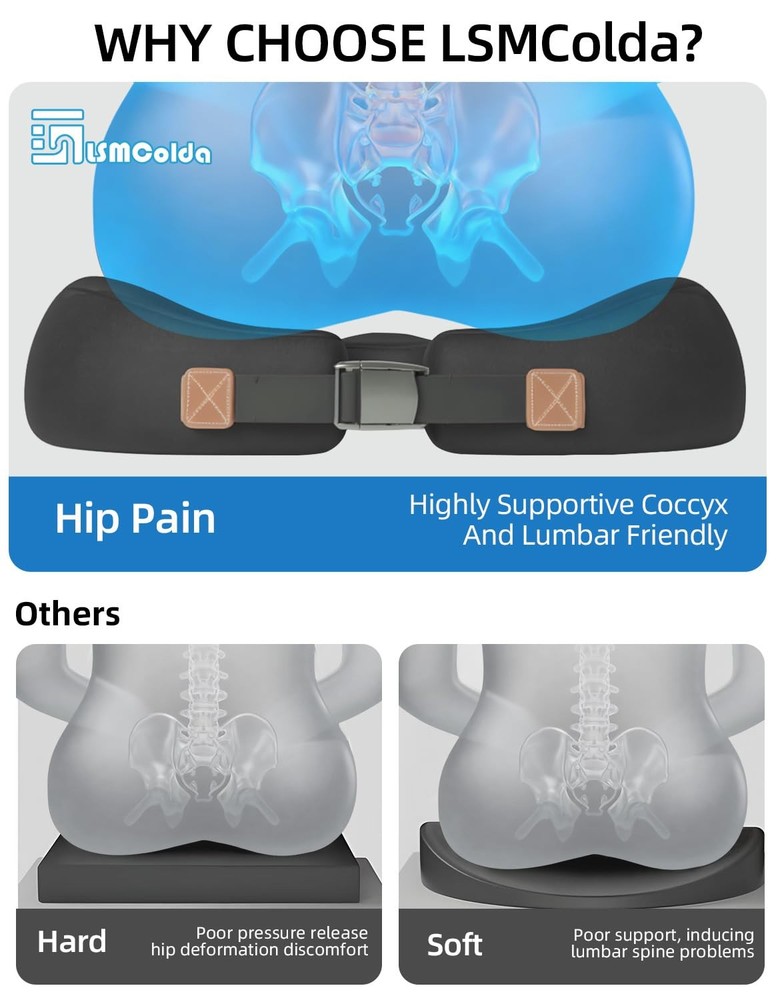 Extra-Dense Memory Foam Seat Cushion for Tailbone & Sciatica Pain , Ergonomic...