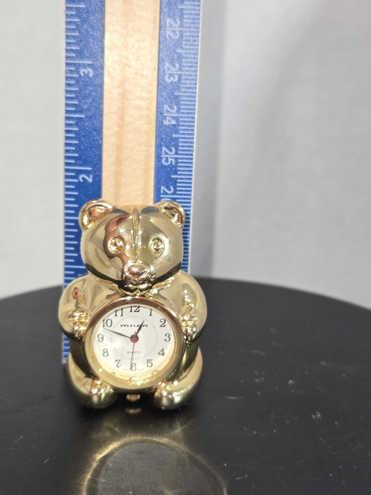Milano Gold Tone Miniature Bear-Shaped Novelty Clock