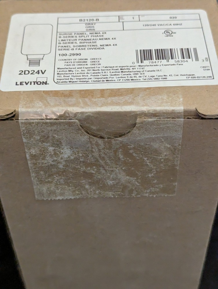 Leviton Type 2 Surge Protective Panel 120/240 VAC Split Phase 130ka Per Phase