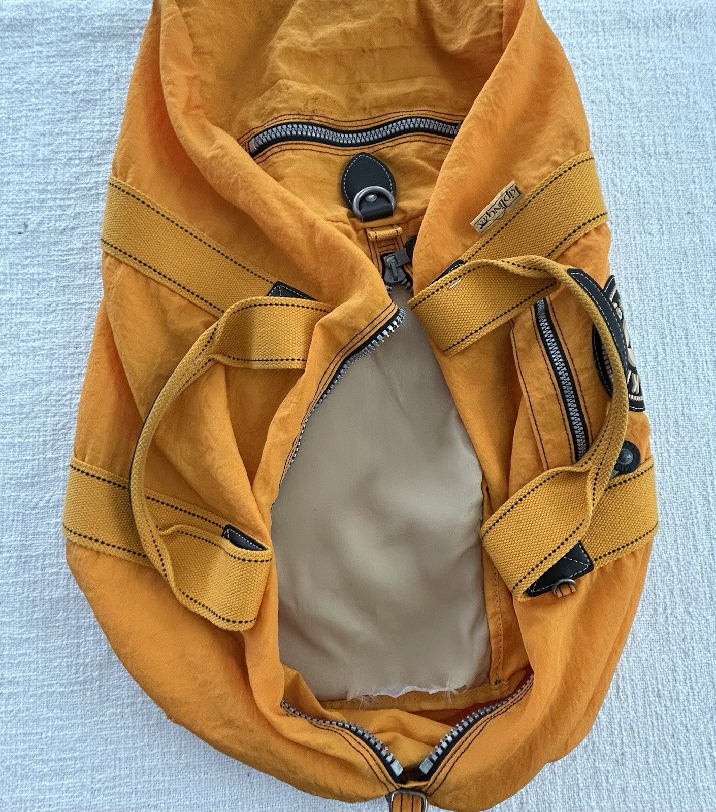 Classic Kipling Large nylon duffle bag Yellow 14” X 24” No Shoulder Strap