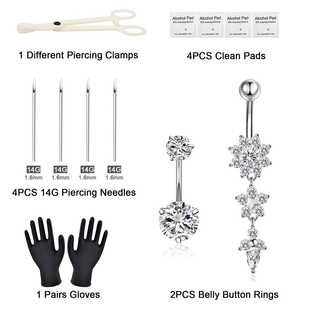 Belly Piercing Kit 13Pcs Belly Button Piercing Kit Includes 2Pcs 14G Belly Bu