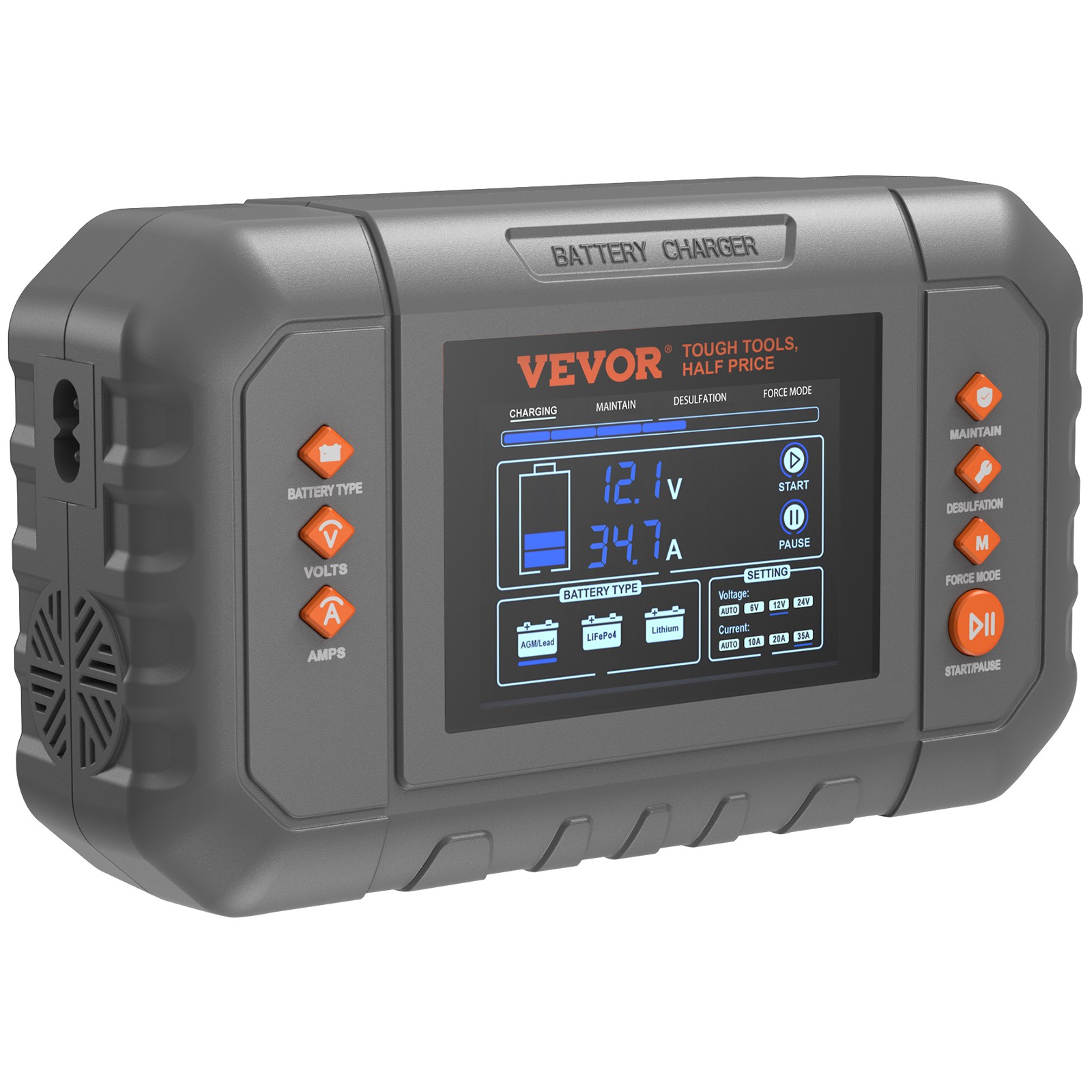 VEVOR Smart Battery Charger 35A Lithium LiFePO4 Lead-Acid Car Battery Charger