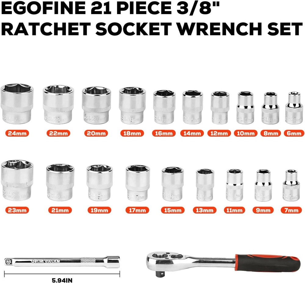Ratchet Socket Wrench Set Drive Socket Set Ratchet Handle and Extension Bar