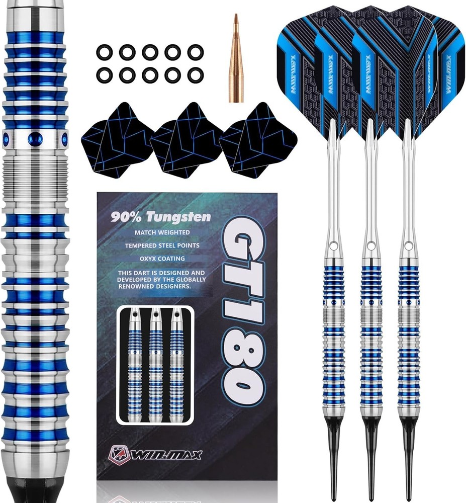 Darts Soft Tip Set - 90% Tungsten Soft Tip Darts Set Professional 18 Blue