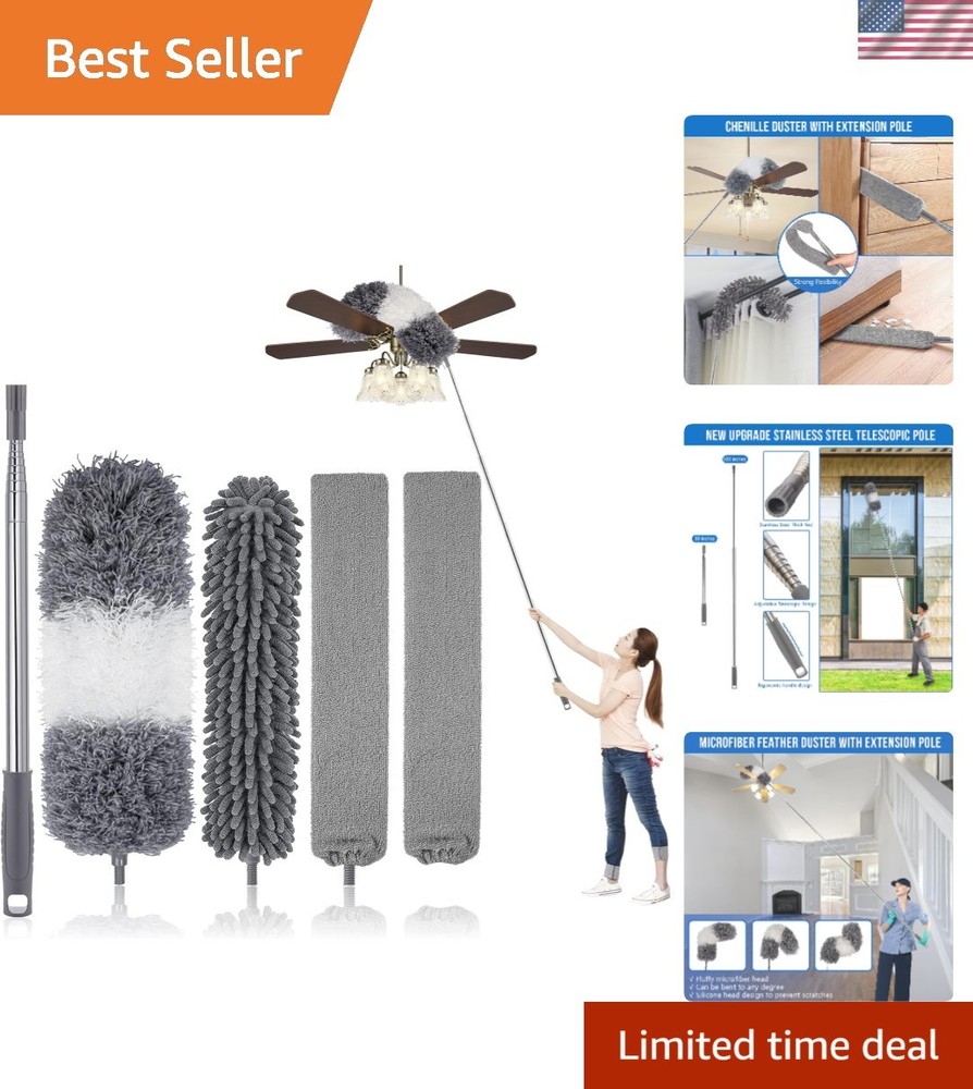5-Pcs Washable Feather Duster Set with 30-100" Telescopic Pole - Clean with Ease