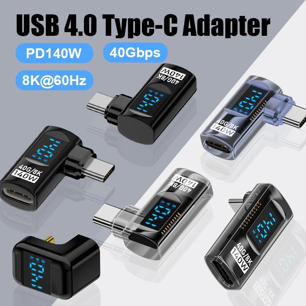 90° USB C Adapter Right Angle 40Gbps Data PD 140W USB4.0 8K Video