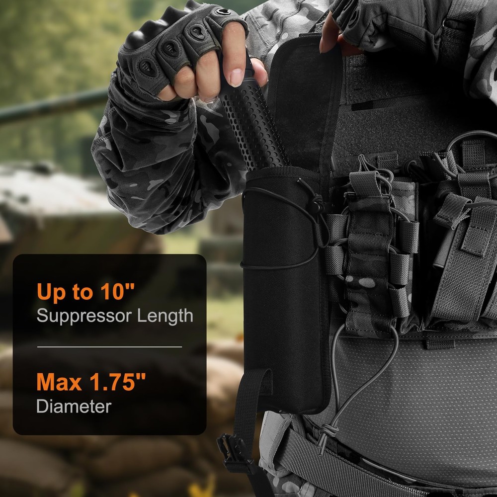 Molle Suppressor Pouch,Storable Suppressor/Flashlight/Baton,Contains Flag Pat...