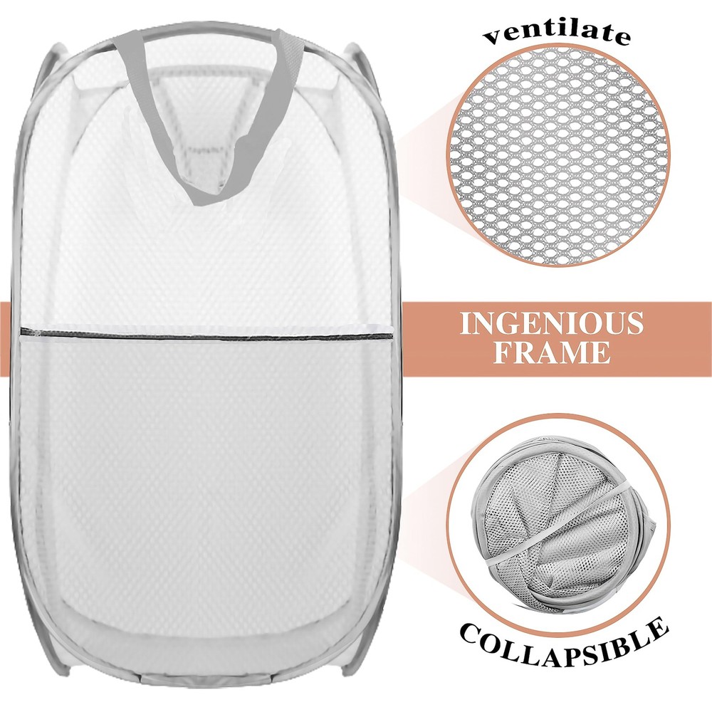 Collapsible Pop Up Laundry Hamper Extra Large Mesh Foldable 28x16x16 Inch Grey