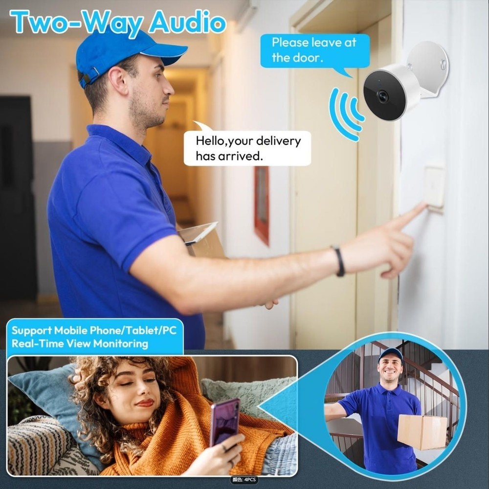 2pcs 2.5K security camera, motion detection, motion alert, HD night vision.