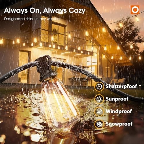 200FT Outdoor String Lights with Remote - Waterproof Dimmable LED Patio Lights,