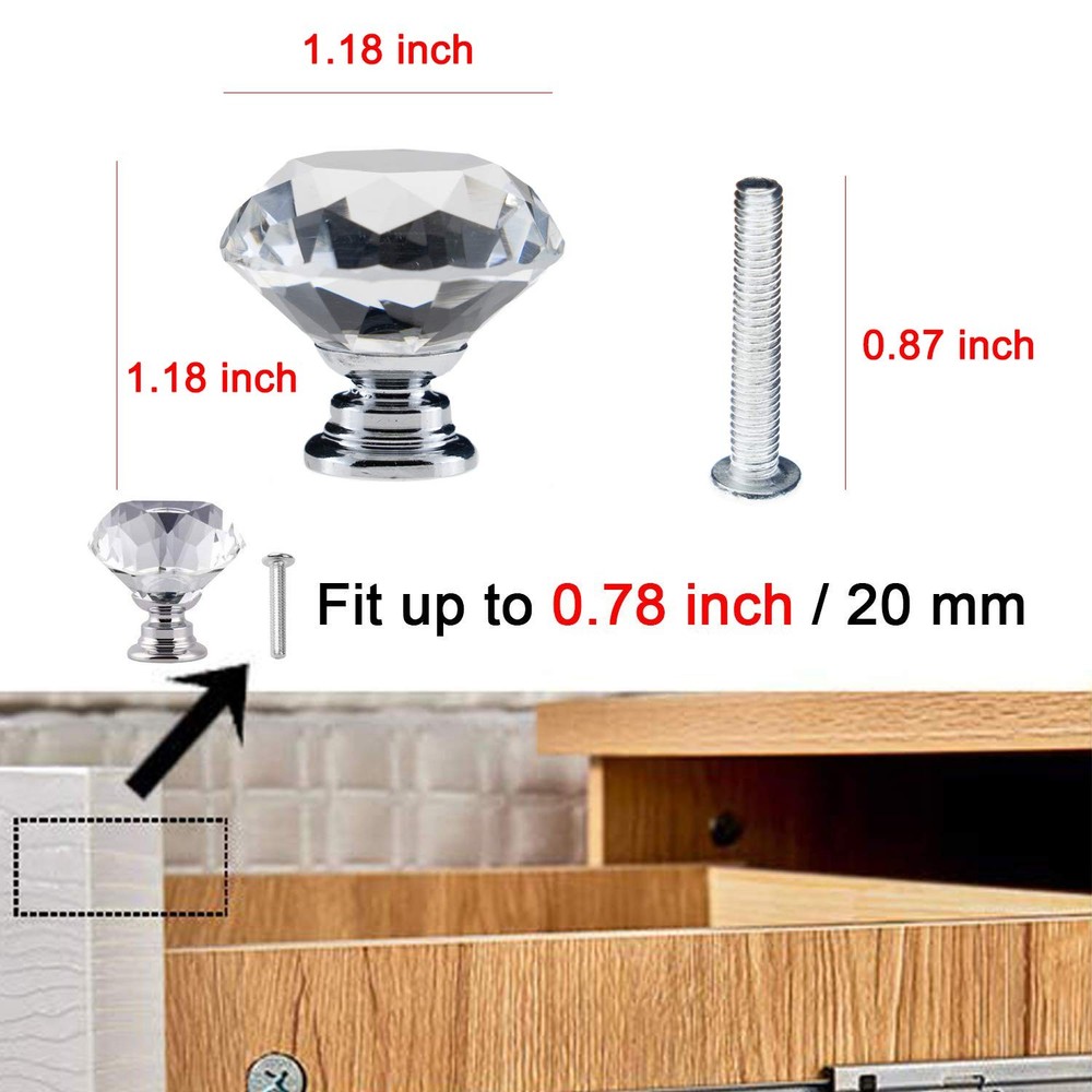 YourGift 12 Pack Drawer Knobs Diamond Shaped Crystal Glass 30mm Cabinet Knobs...
