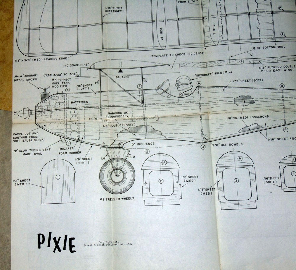 Hobby Helpers Model Airplane Plan Set #261, Pixie RC, Swoop CL Combat, Bearcat