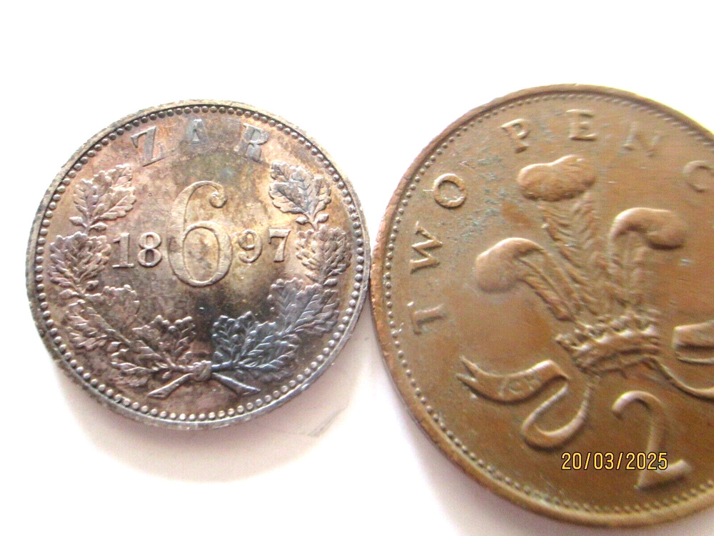 BOER REPUBLIC (ZAR) SILVER KRUGER SIXPENCE DATED 1897 AEF