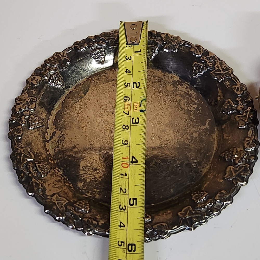 Two Small Silver Plated Trinket/ Dishes Grape Pattern Hong Kong