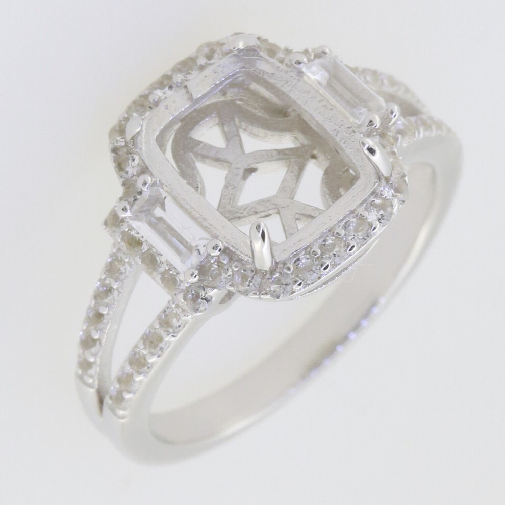 Sterling Silver Semi Mount Ring Setting Cushion CU 10x8mm Halo Split