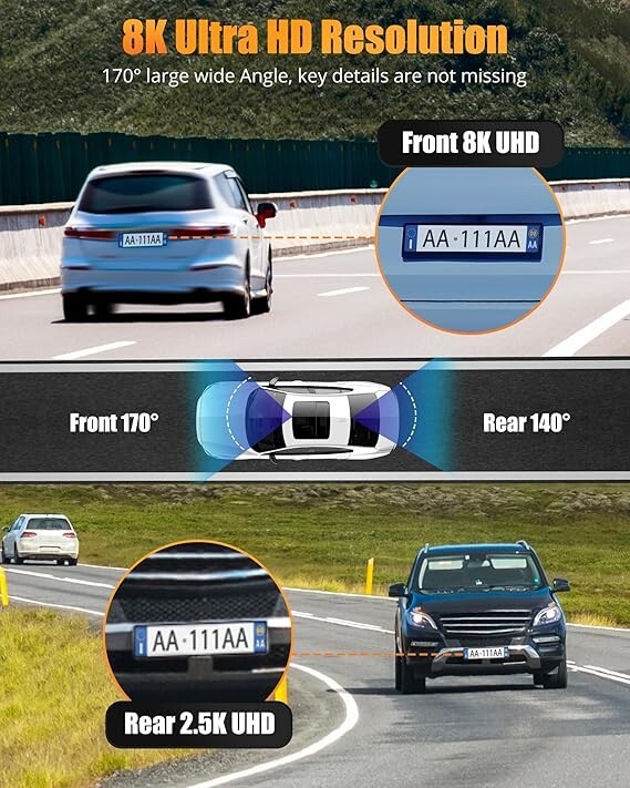 OVEDISA 8K Full UHD Dash Cam Front and Rear Inside with App