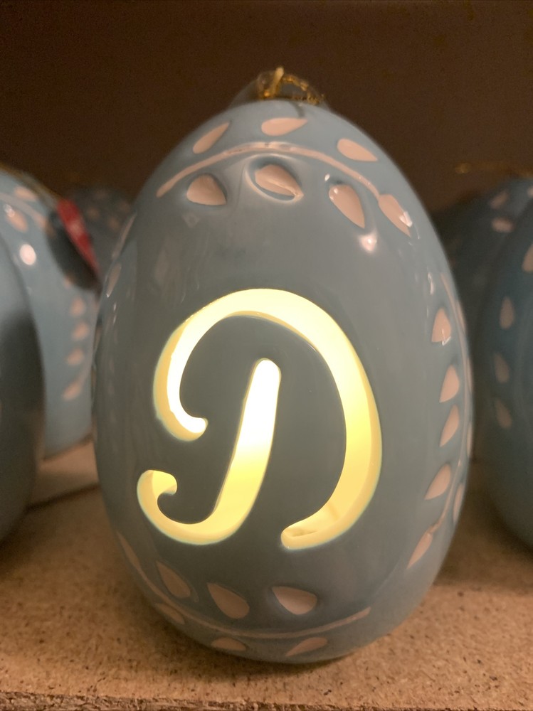 Easter Light Up Monogram Egg Letter "D” Blue Decorative Easter Egg 2.5”x3”x4”