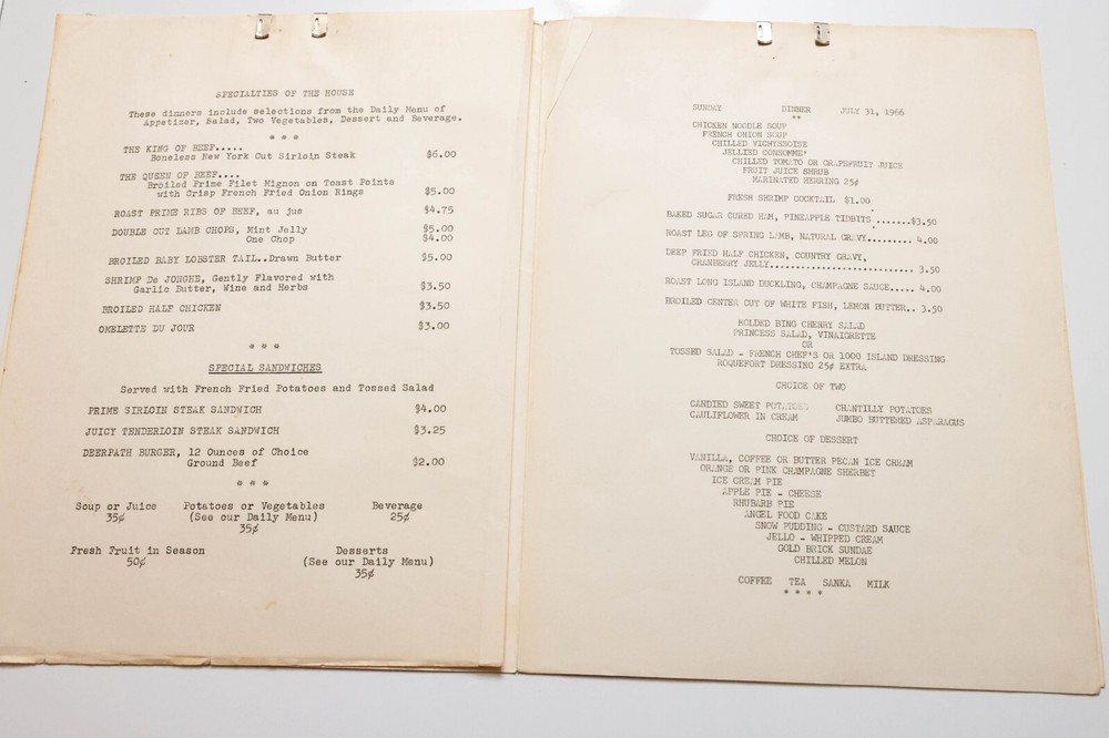 Vintage Deerpath Inn Restaurant Menu Lake Forest IL 1966