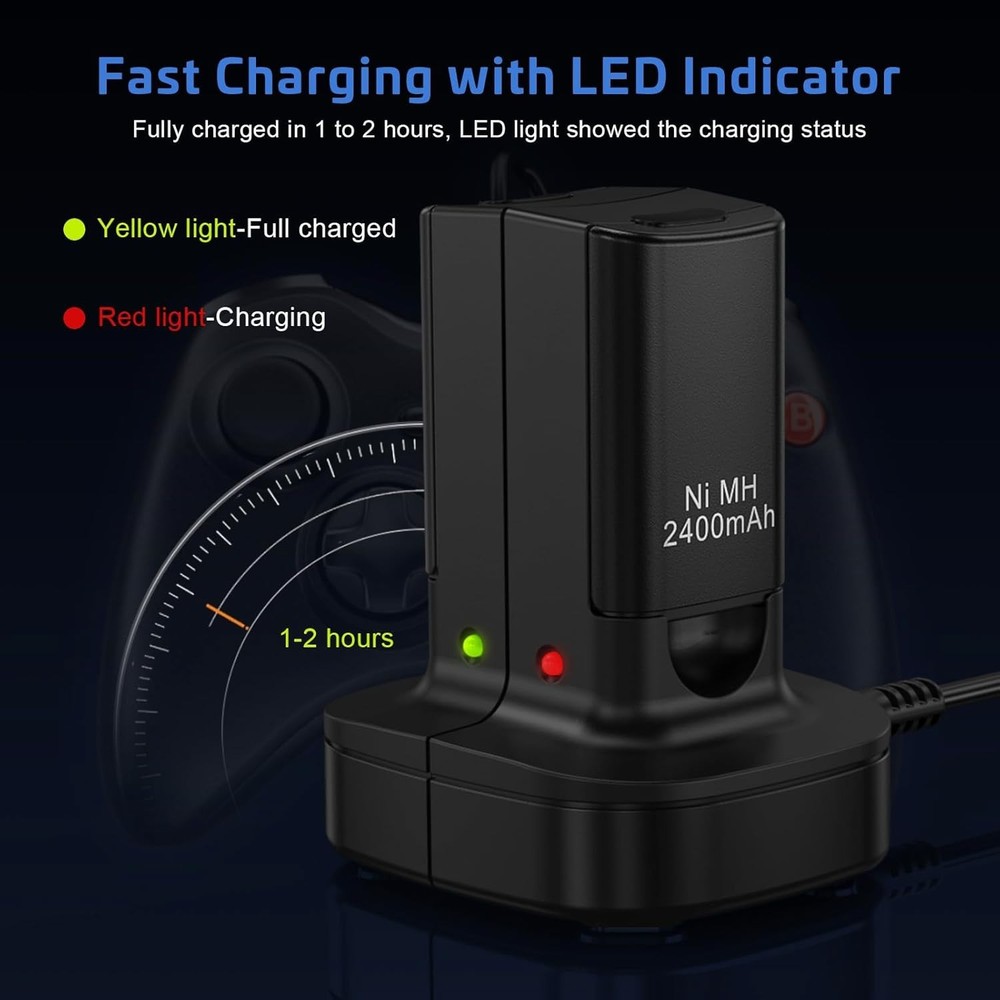 Dual Charging Station for Xbox 360 Controller with LED Indicator - Fast Recharge