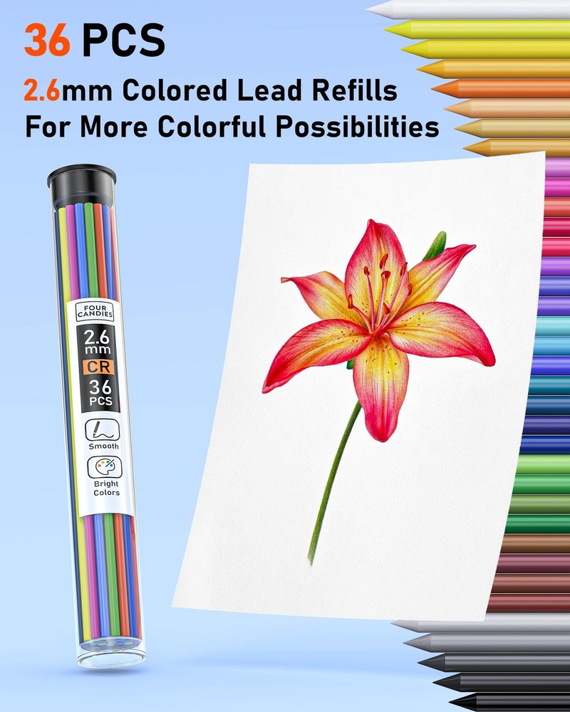 36 Pcs Mechanical Colored Pencils Erasable 2.6mm with Sharpener Case