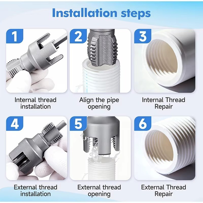 PVC Pipe Threading Tool Kit Internal & External Pipe Threader 3 PC Set