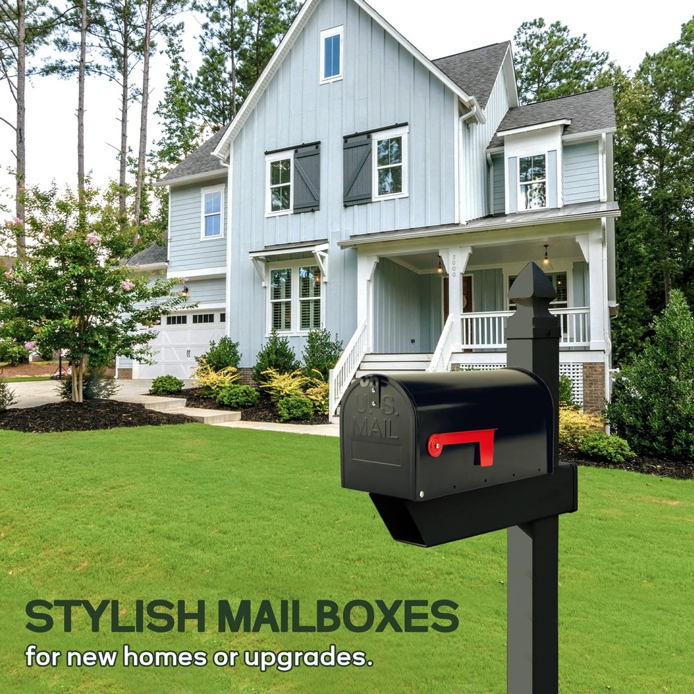 RAINHOL Black Metal Mailboxes for Outside Post Mount, Standard,