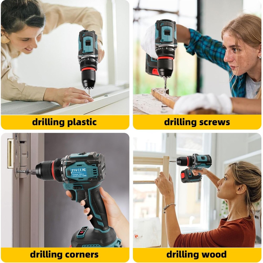 21V Cordless Power Drill/Driver Set, Electric Power Drill Set with 2 Battery ...