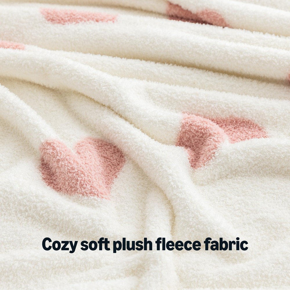 Amazon Basics Fleece Throw Blanket, Reversible Decorative Hearted Pattern for Th