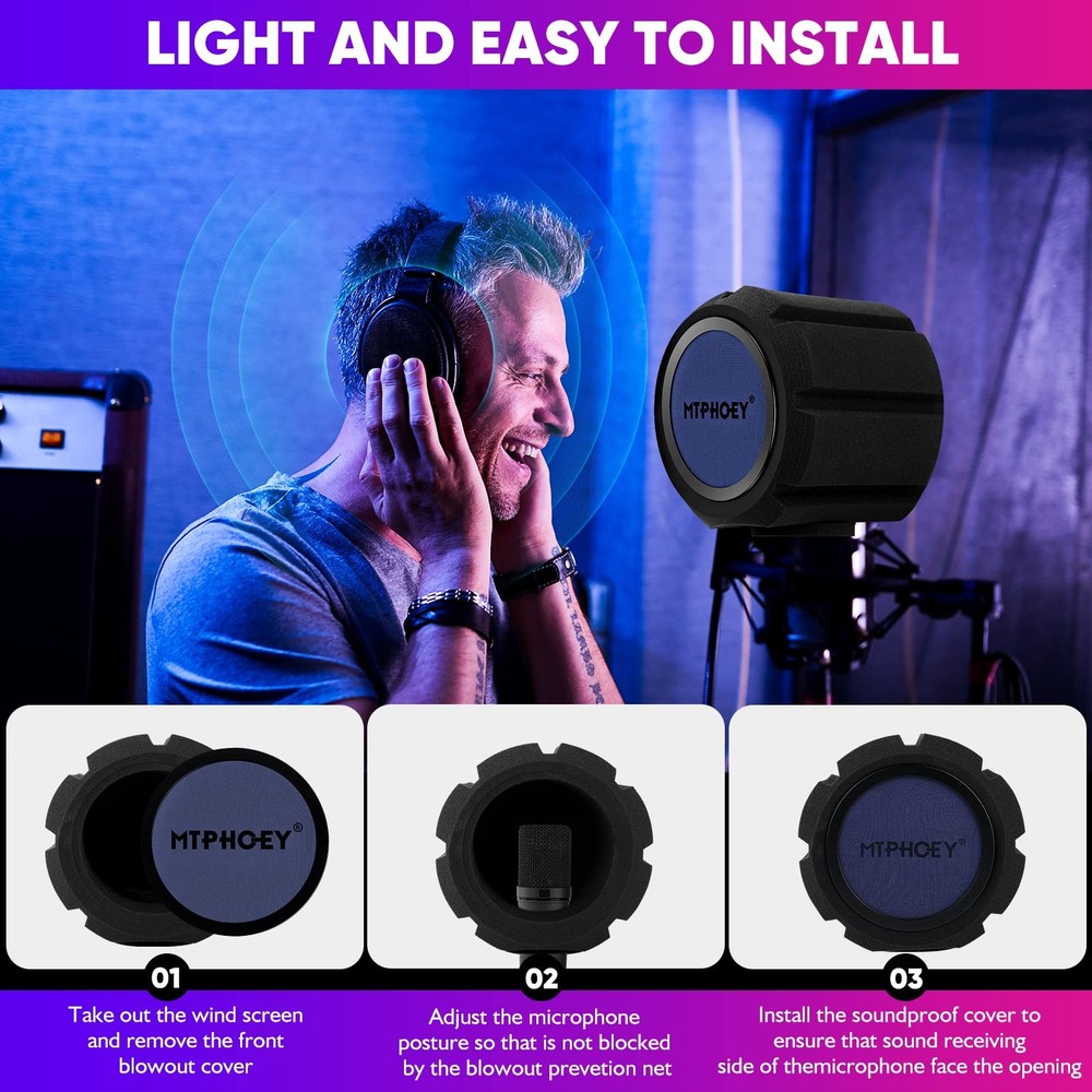 Microphone Windscreen Pop Filter with Gift Mic Stand&Holder,Recording Shield，...