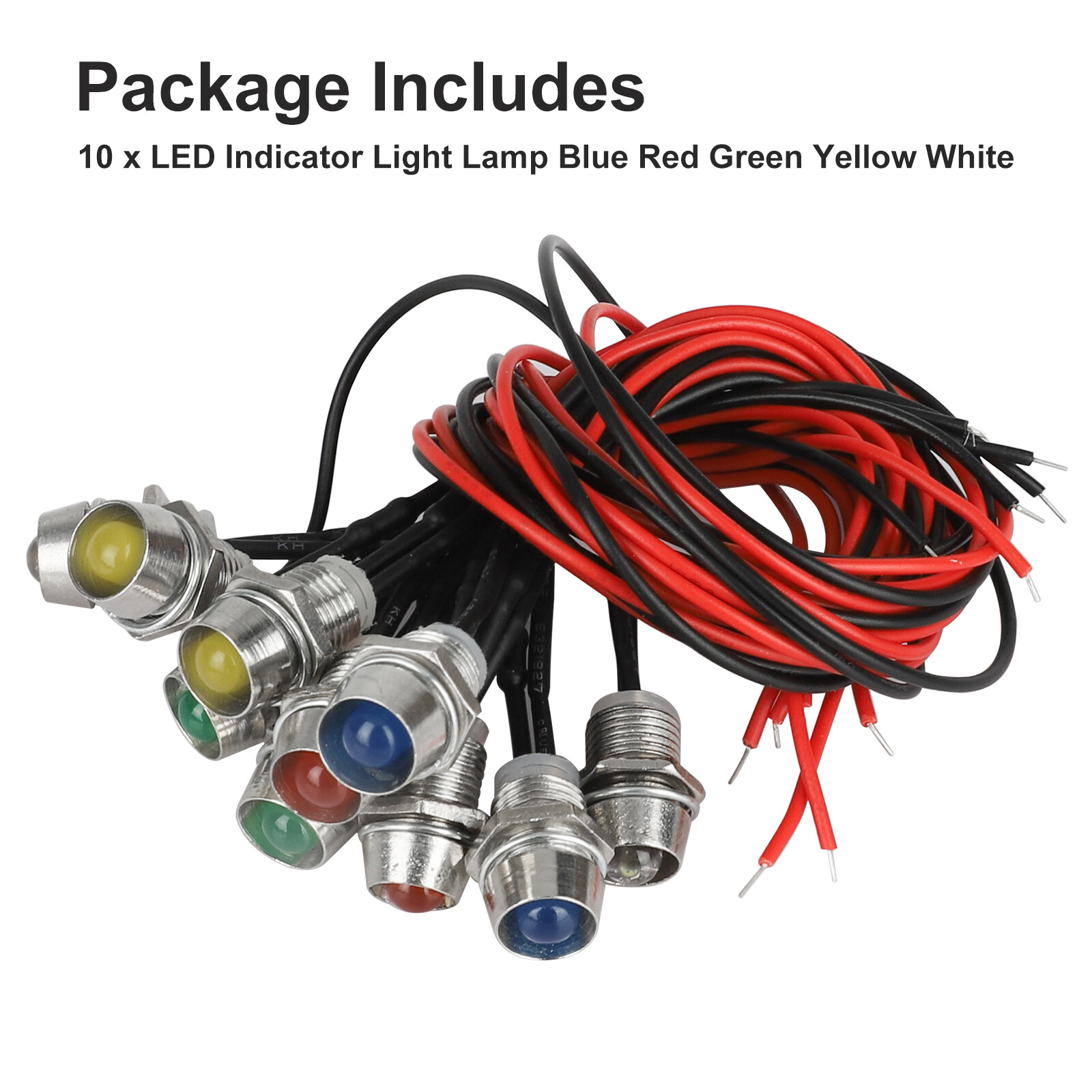 10PCS Car Boat LED Indicator Light 12V 8mm Pilot Dash Panel Warning Single Lamps