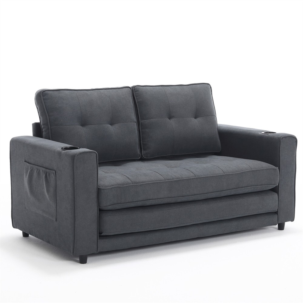 Convertible Sofa Bed Loveseat Futon Sofa Couch with Pull-Out Bed Dark Gray US
