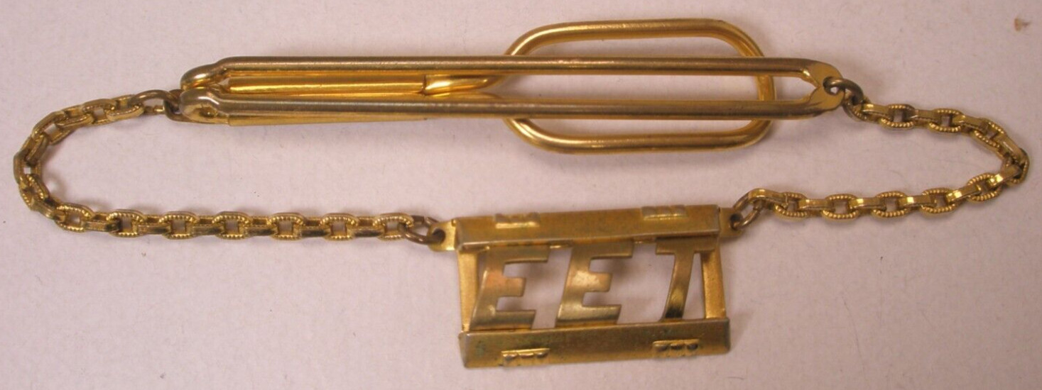 EET Monogram Initial Letter Vintage SWANK Pendant Chain Tie Bar Clip