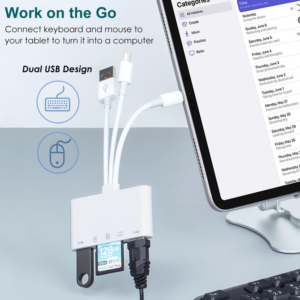 5-in-1 Memory Card Reader USB/USB-C SD/TF Plug-and-Play for Phones Tablets