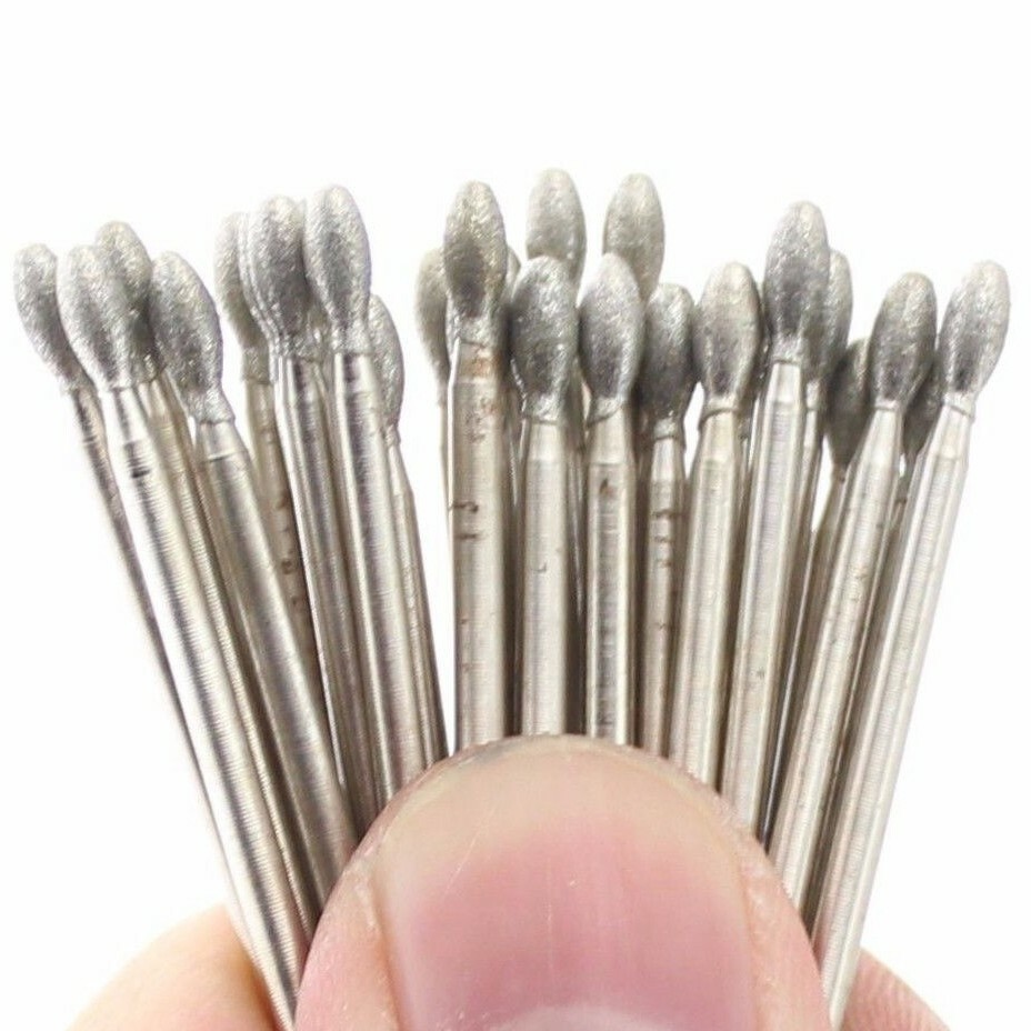 30Pcs 3mm 1/8" OVAL Tip Diamond Solid Bits Ellipse Grinding Head Tools for Stone