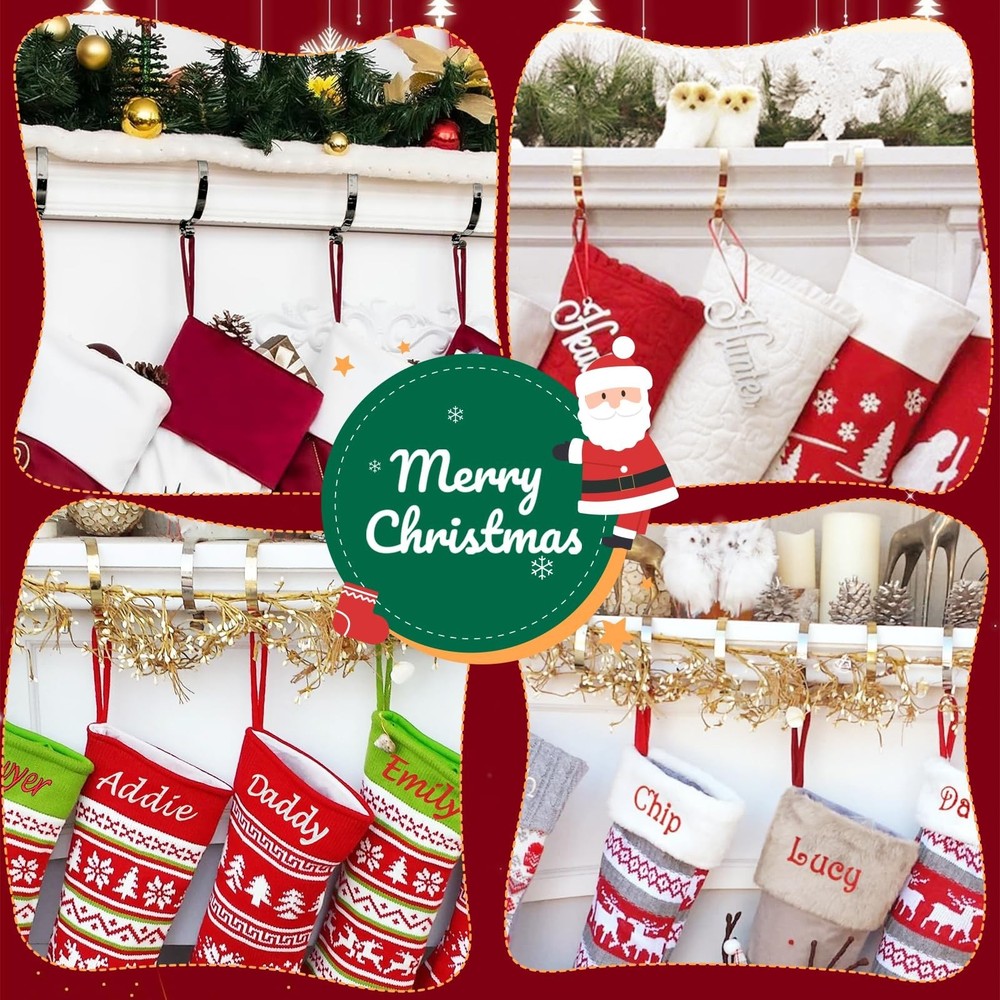 Edoneery Christmas Stocking Holders for Fireplace Mantle with Separate Double...
