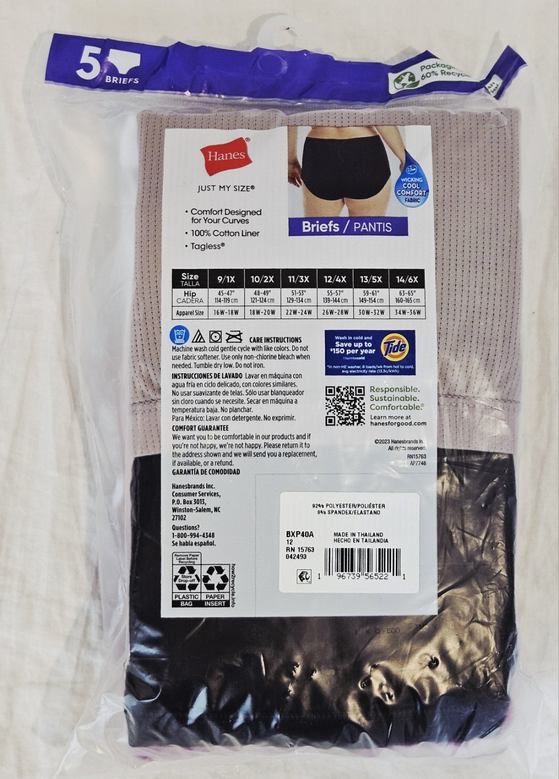 Hanes Plus Just My Size Breathable Mesh Tagless Briefs 5 Pack 1X 3X 4X 5X or 6X