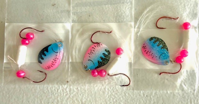 SUZIES SPINNERS-Walleye Crawler Harness 30 Pack 2 Hook Floater #3 Colorado Blade