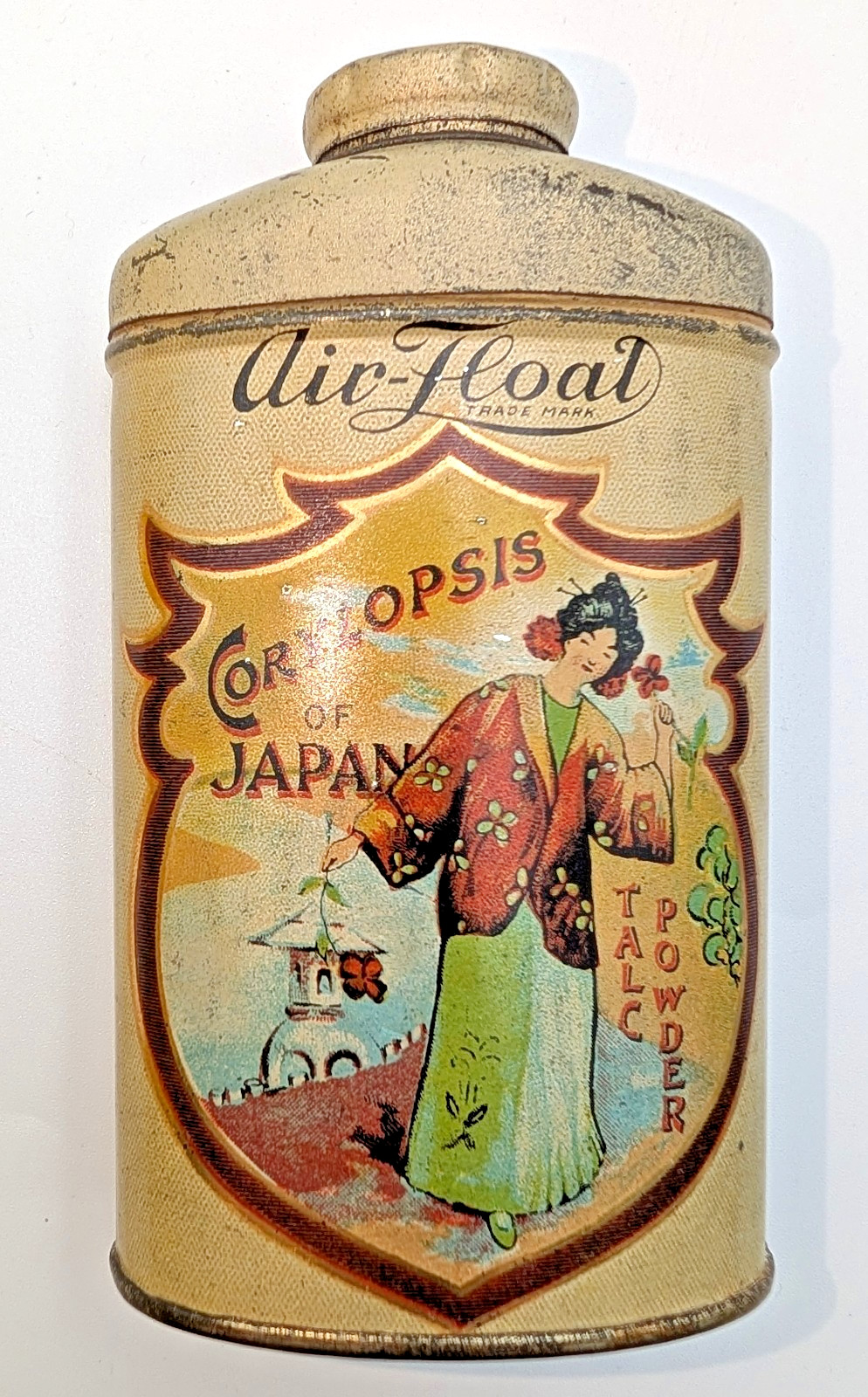 VTG AIR FLOAT CORYLOPSIS OF JAPAN TALC POWDER LITHO TIN CAN TALCUM CO.