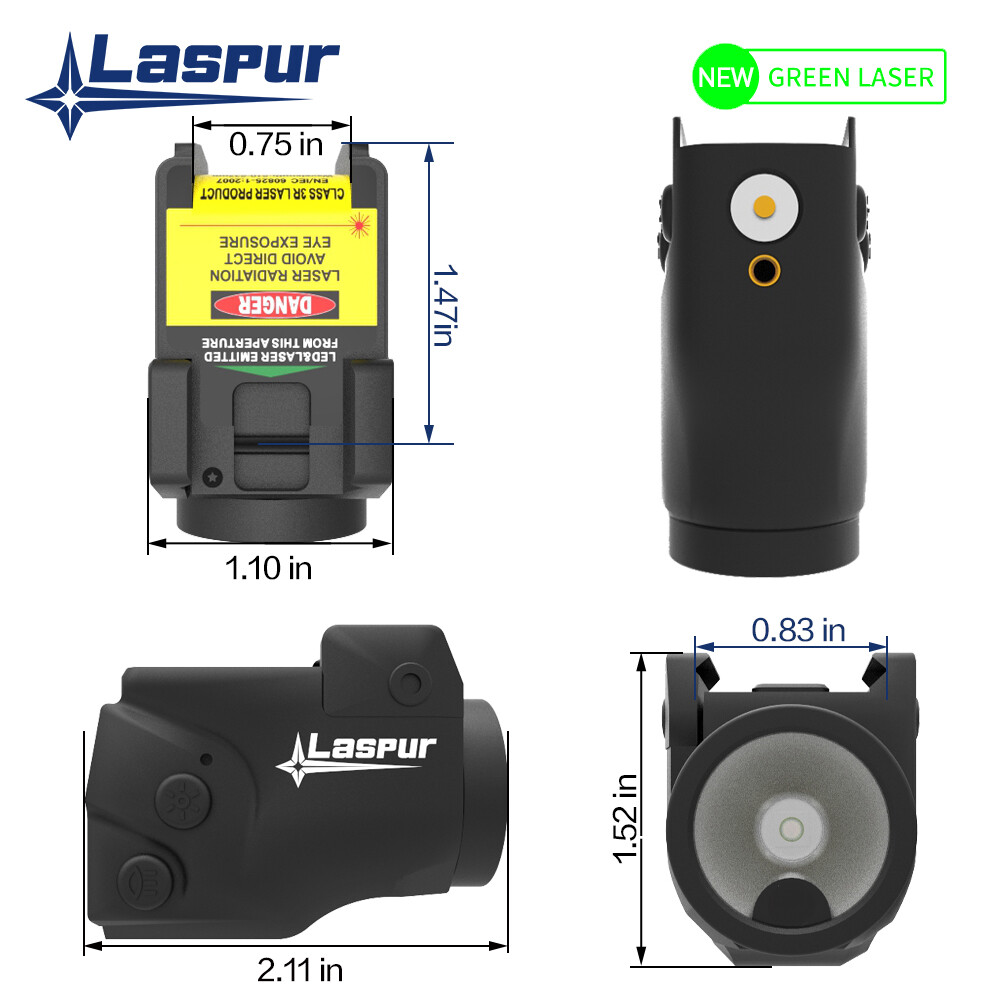 Laspur Sub Compact Green/Red Laser Sight & Flashlight Combo Rechargeable Battery