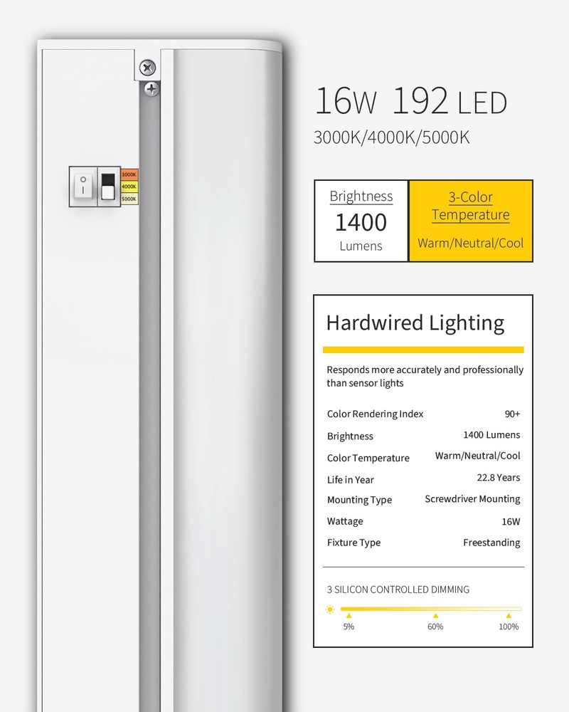 24 Inch LED Under Cabinet Lighting, Hardwired & Plug in, Linkable, Dimmable, ...