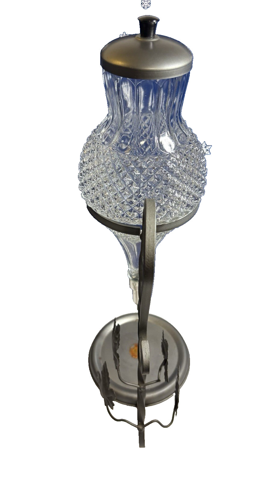 Italian Wine Aerator Dispenser - Crystal Glass w/Grapevine Wrought Iron Stand