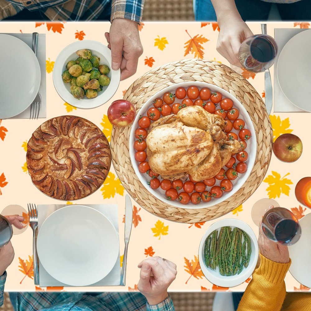 3 Pieces Thanksgiving Fall Disposable Tablecloth Fall Theme Plastic Table Cov...