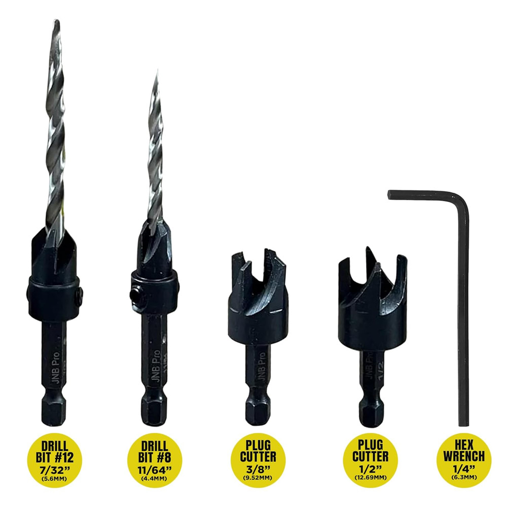 Wood Countersink and Plug Cutter Set - 2Pc Adjustable HSS Countersink Bit #8(7/6