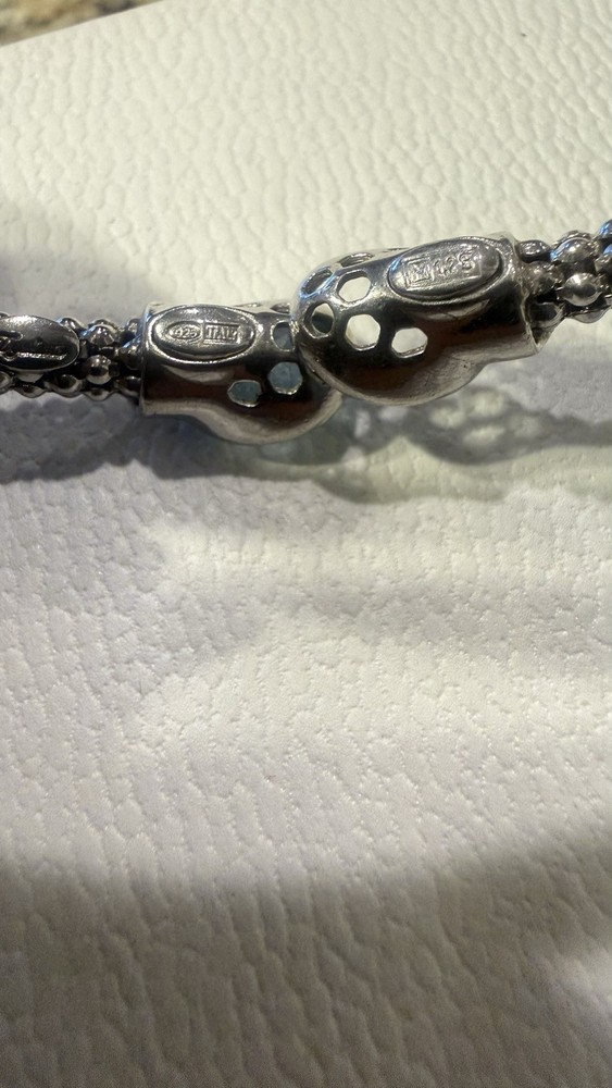 Sterling Silver 925 Mesh Bangle Bracelet Blue Topaz (Missing One Stone)