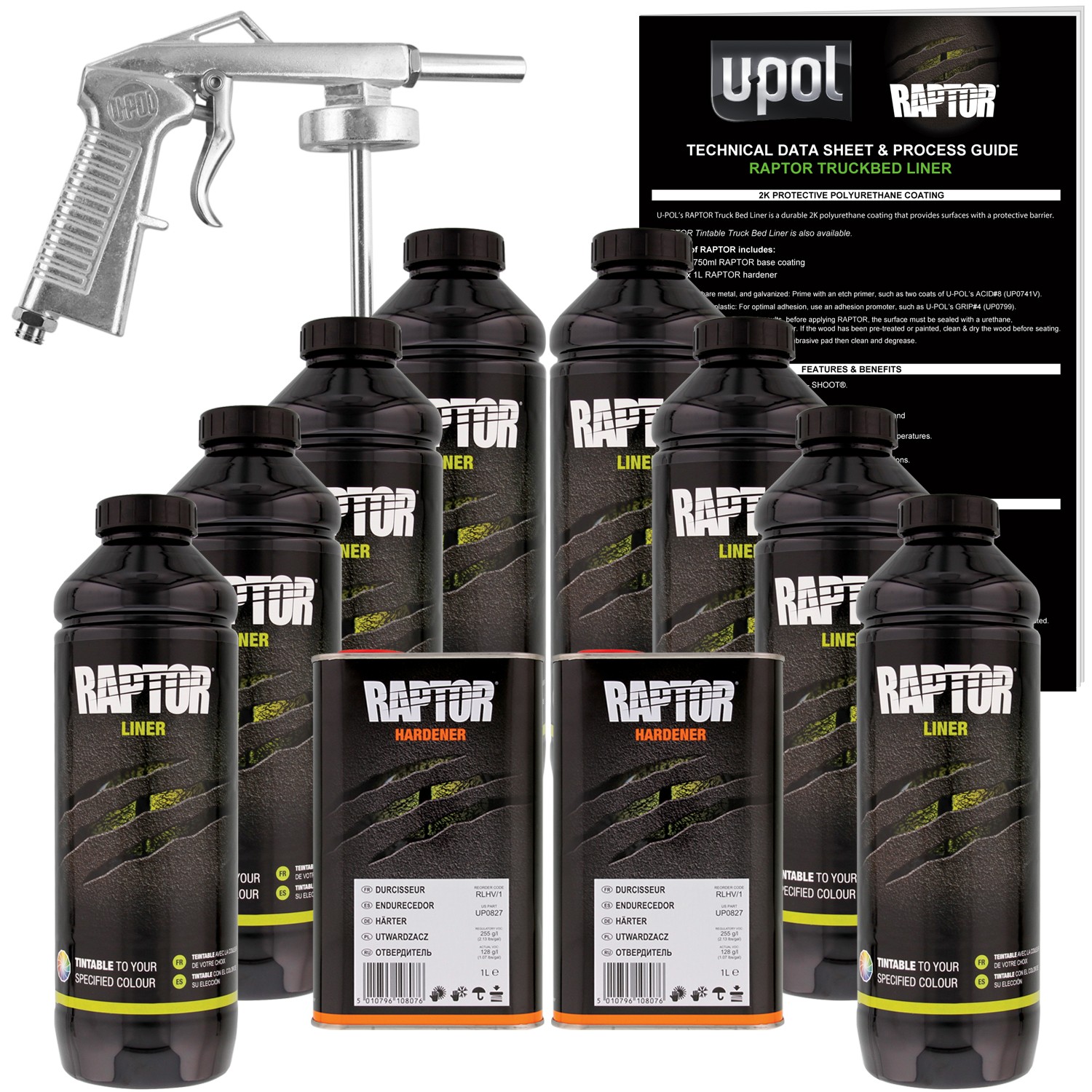 U-POL Raptor Tintable Spray-On Truck Bed Liner Spray Gun, 8 Quarts