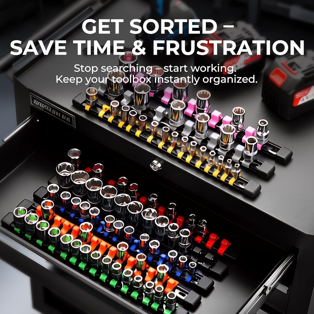 Versatile Socket Clip Rail Holder - 9-Piece Set, Color-Coded for Easy Access