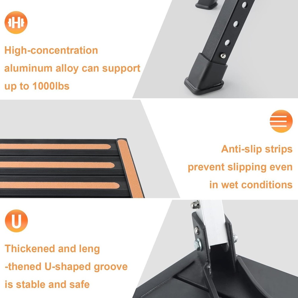 Safety RV Steps, Height Adjustable Folding Platform Steps, Non-Slip Surface