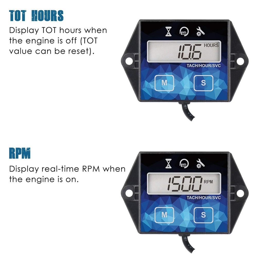 Runleader Small Engine Hour Meter, Digital Tachometer, Maintenance Reminder,